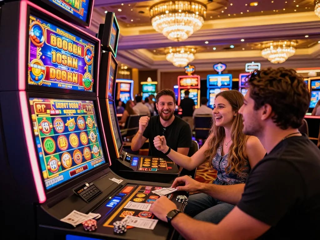 Lucky 88 slot machine celebrating big wins in a vibrant casino atmosphere.