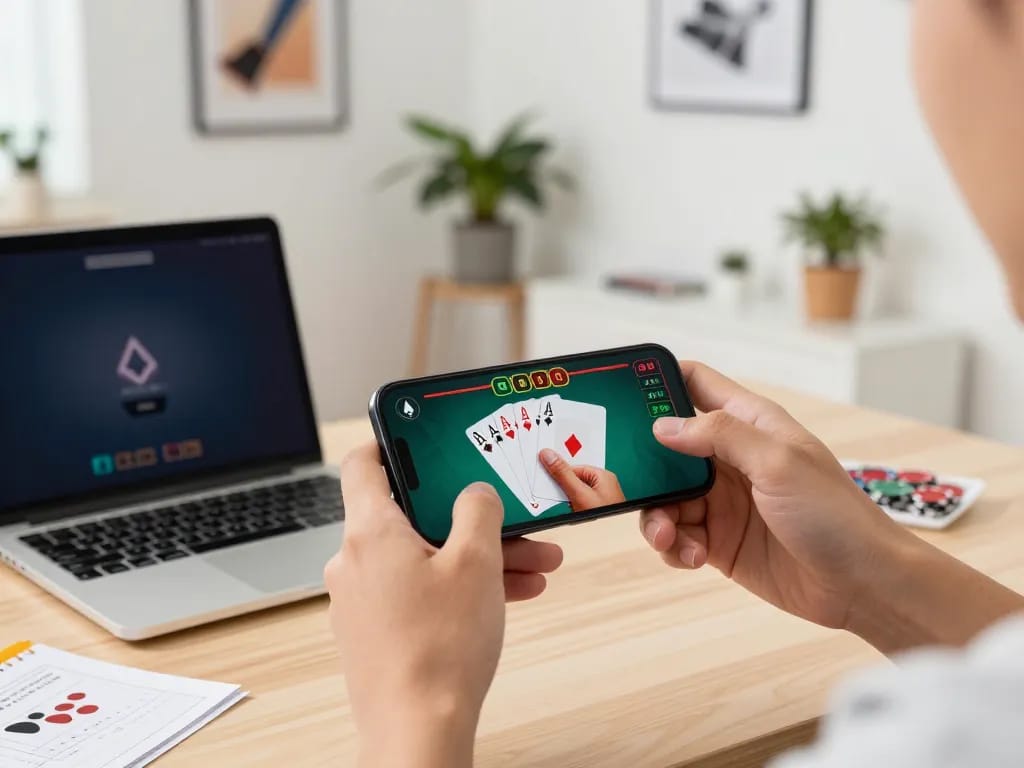 Nhatvip poker gameplay on smartphone showcasing user engagement in online gambling.