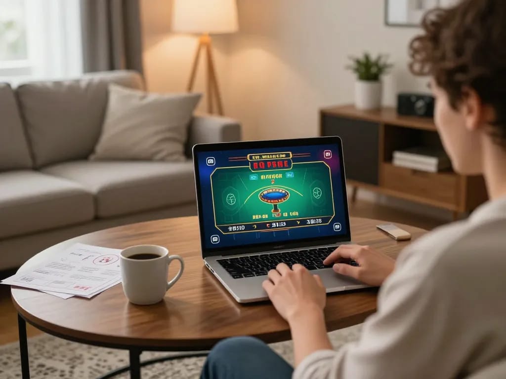 Player engaging in online casino gaming at home with lc88 displayed on screen, creating an exciting atmosphere.