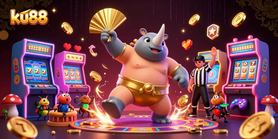 Bet on exciting slots with ku88's charming 3D cartoon illustration of a beetle champion.