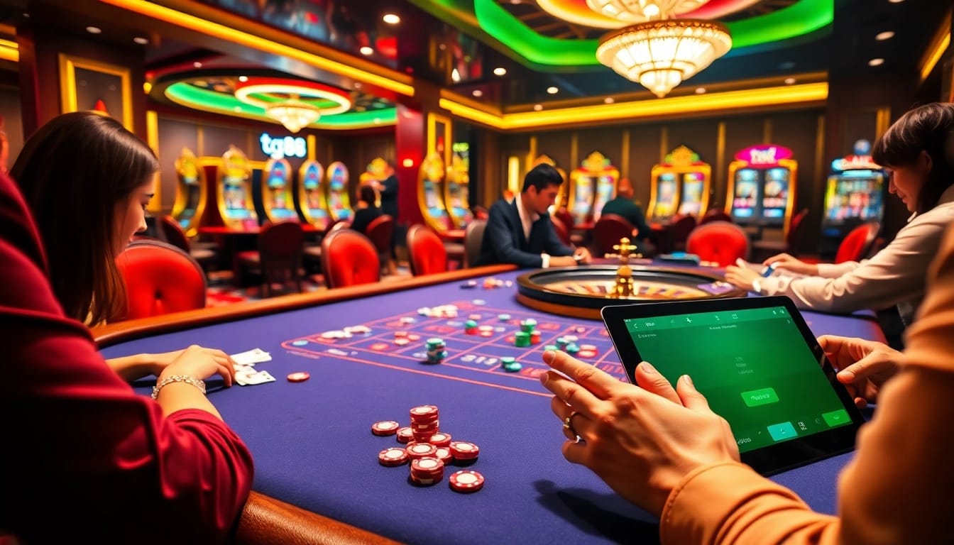 Players engage at a premium poker table while enjoying the excitement at tg88's online casino.