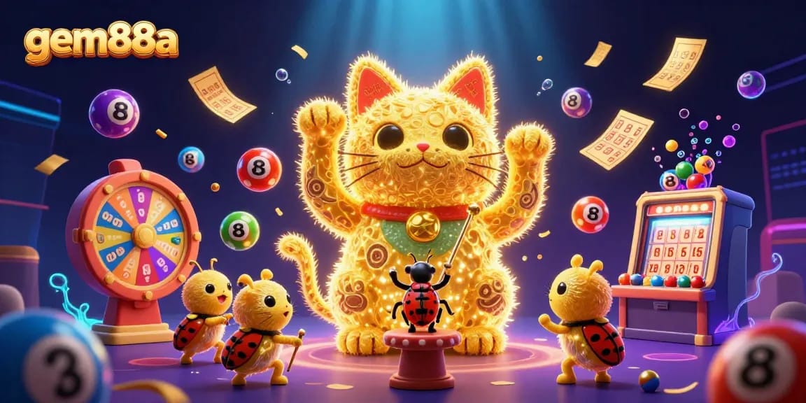 gamblers celebrate with colorful displays and lucky symbols at gem88a online casino