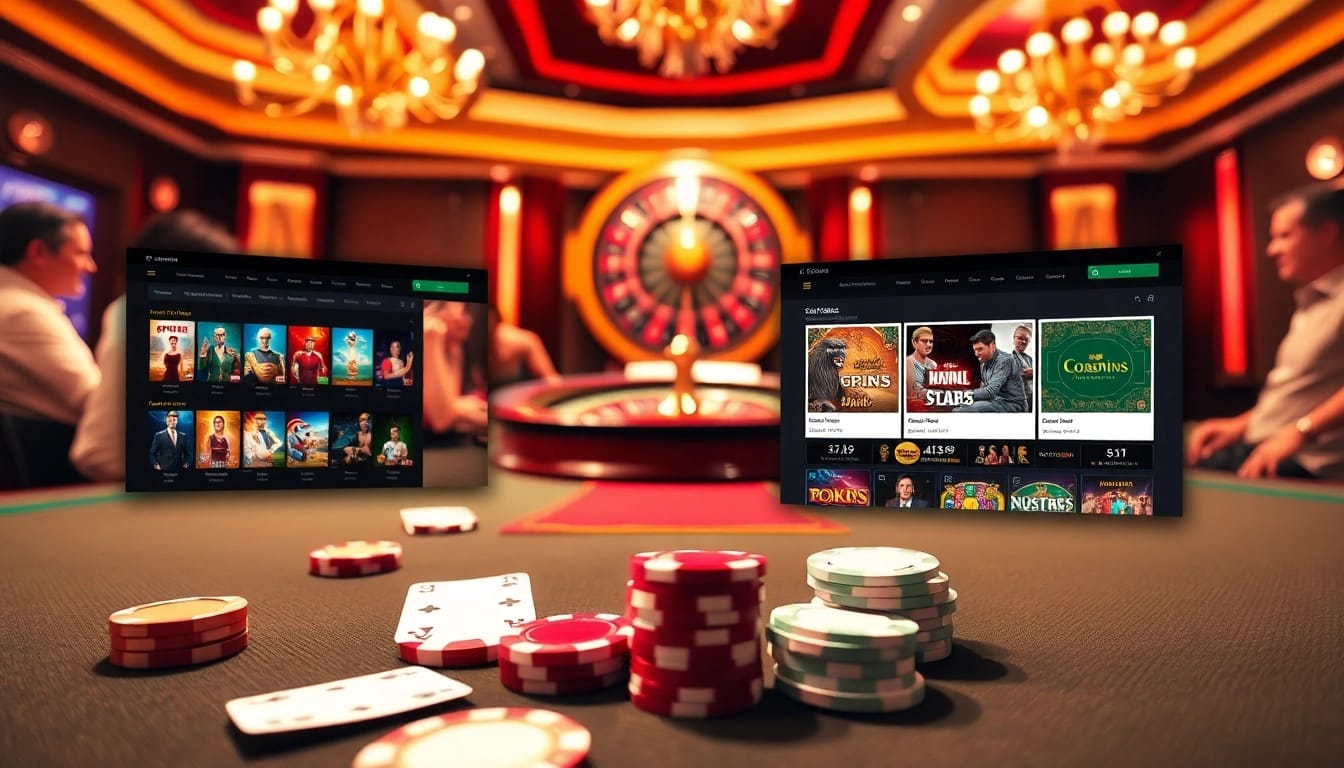 Experience gaming action at https://nk88.onl/ with lively poker and roulette scenes in a dazzling casino setting.