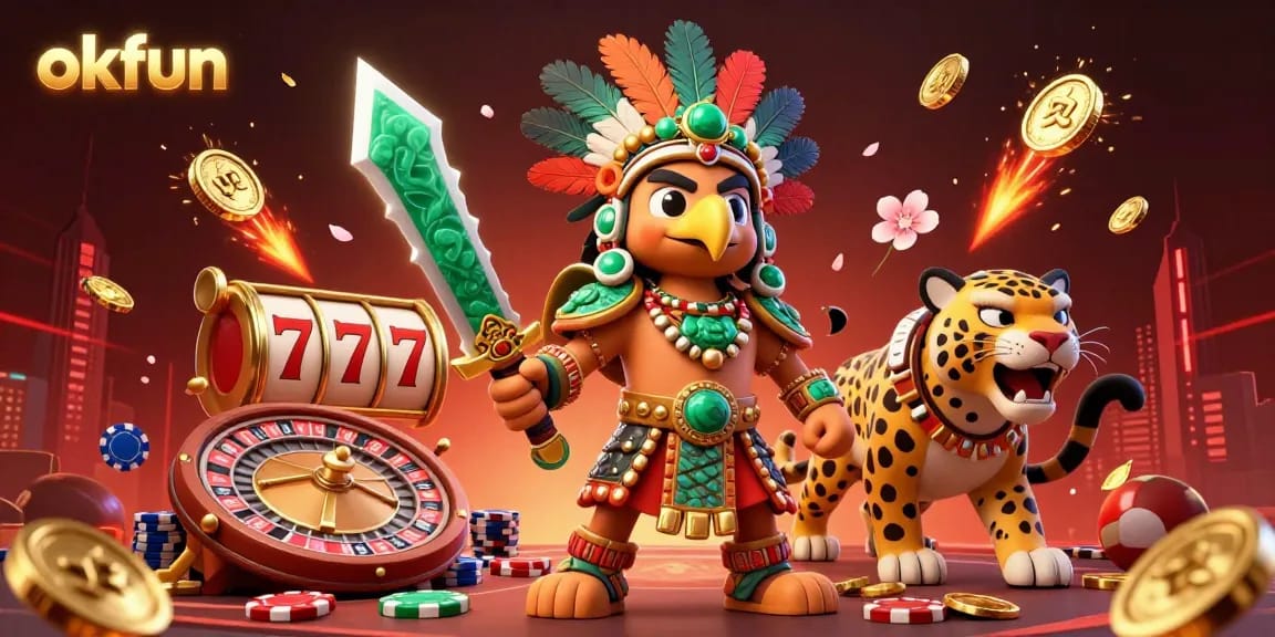Experience excitement and win big at okfun with vibrant 3D casino elements and dynamic characters.