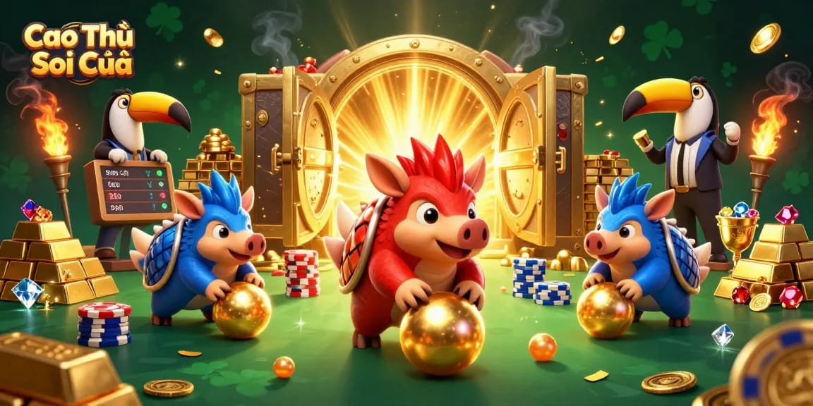 Cao Thủ Soi Cầu showcases rival pangolins in a dynamic gambling scene filled with treasures and excitement.