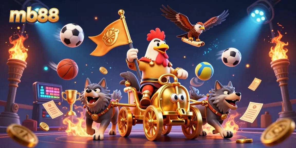 Engage with mb88 as the rooster warlord conquers the gaming scene in an epic 3D digital illustration.