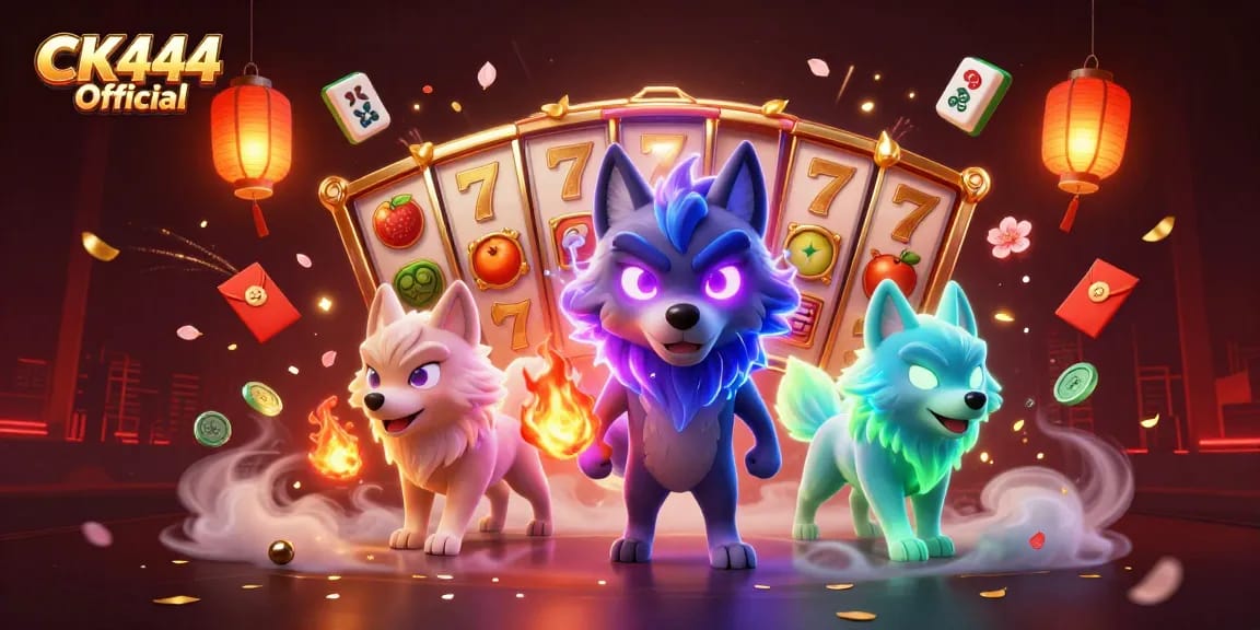 Experience the excitement of CK444 Official with dynamic slot reels and luminous casino elements.