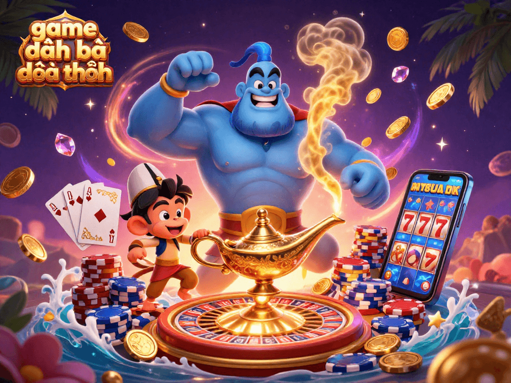 Engage with thrilling game đánh bài đổi thưởng featuring a genie and magical elements.