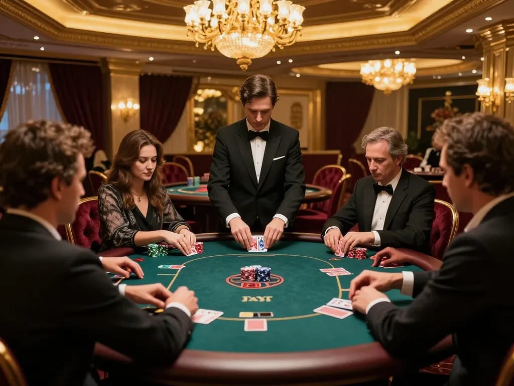 Engaged players at 壹發娛樂's VIP gaming table experiencing high-stakes poker excitement.