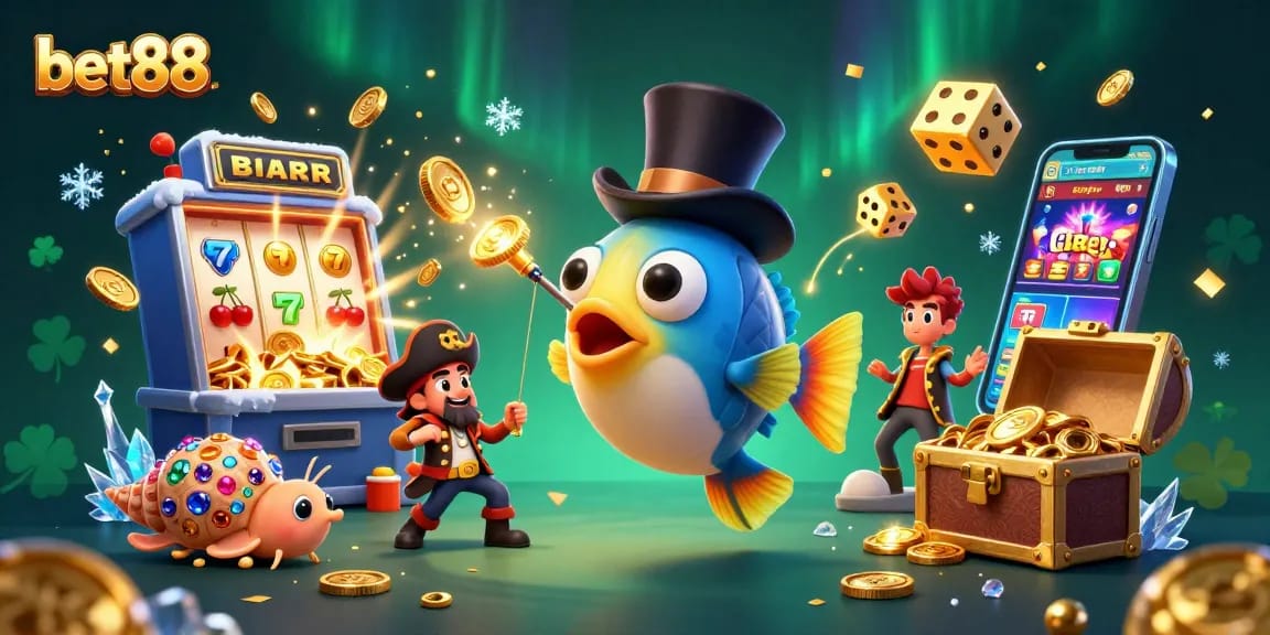 Experience thrilling wins with bet88's vibrant deep-sea casino adventure featuring playful characters.