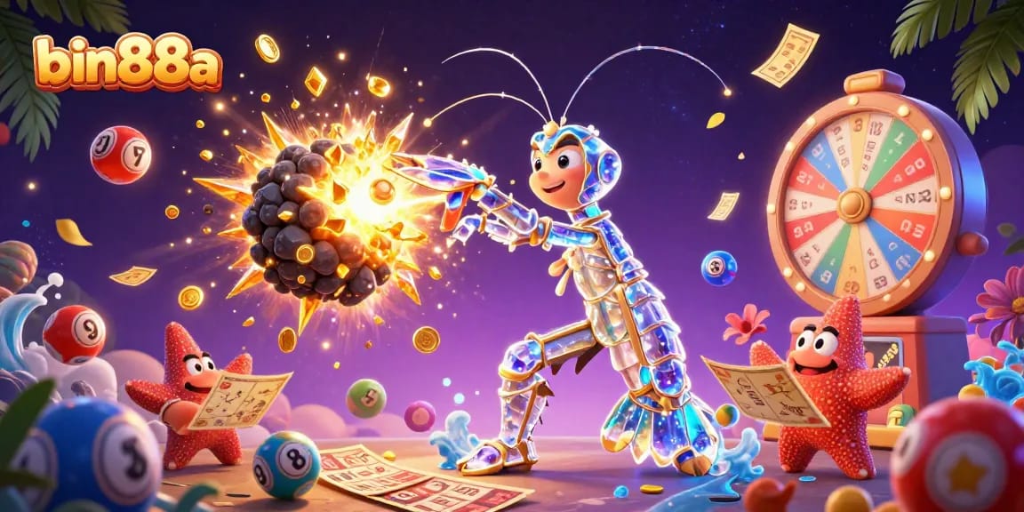 Experience the thrill of gaming at bin88a with vibrant lottery elements and captivating 3D characters.