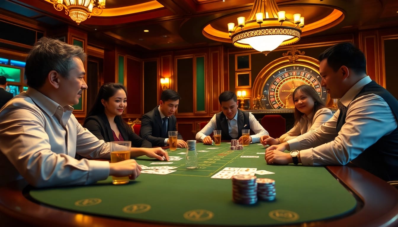 Intense poker action at nhà cái uu88 with players focused on their chips and cards in a luxurious casino setting.