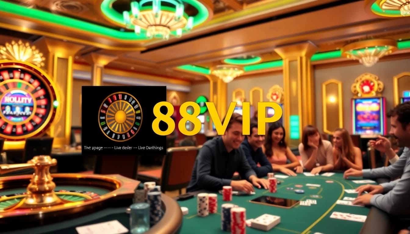 Excited players enjoy games at the 68VIP casino, featuring roulette wheels and vibrant slot machines.