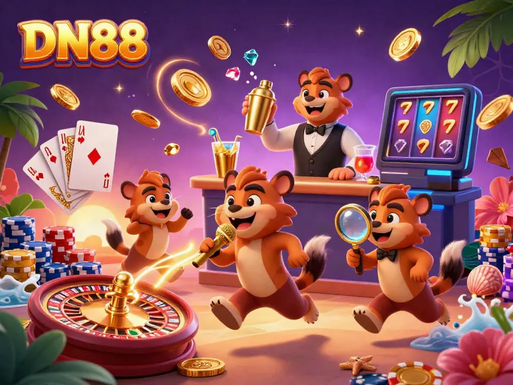 Experience lively entertainment at DN88 with comedic hyenas running a vibrant online casino.