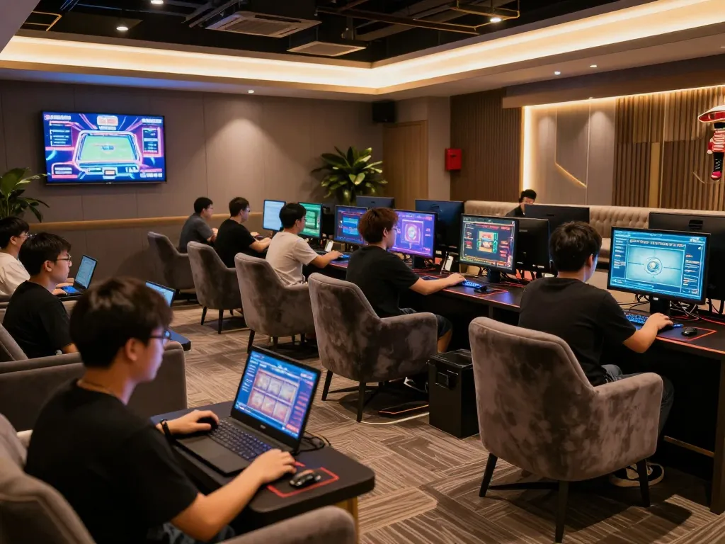 Players enjoying online gaming at 789club, showcasing excitement and strategy in a modern lounge