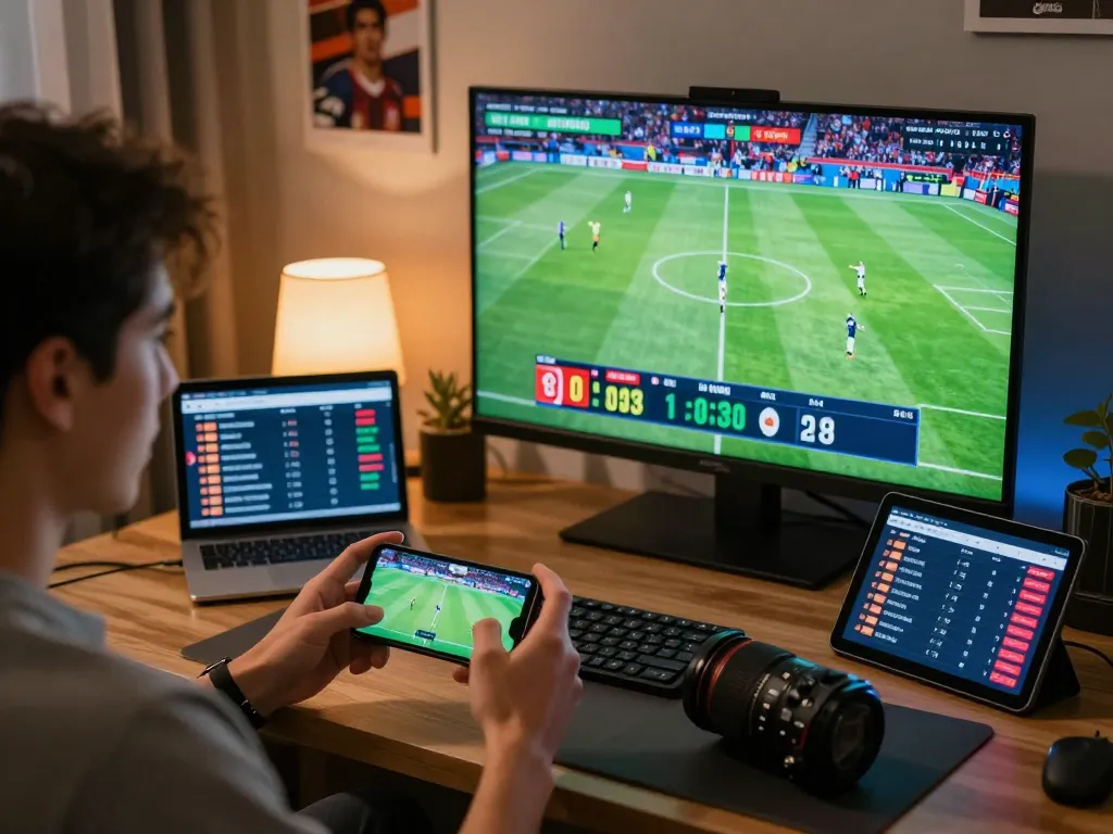 CAKHIATV user placing sports bets while watching live match highlights on tablet.