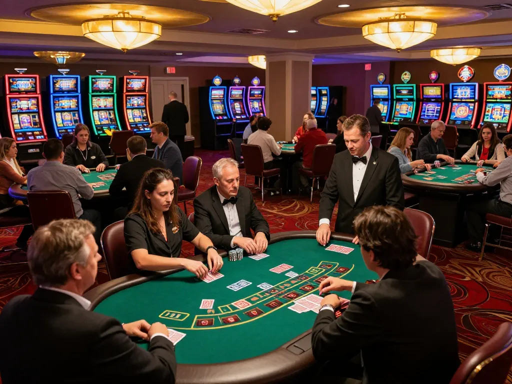 Players engaging in strategic blackjack gameplay at MB66 casino, with dynamic atmosphere and dealer interaction