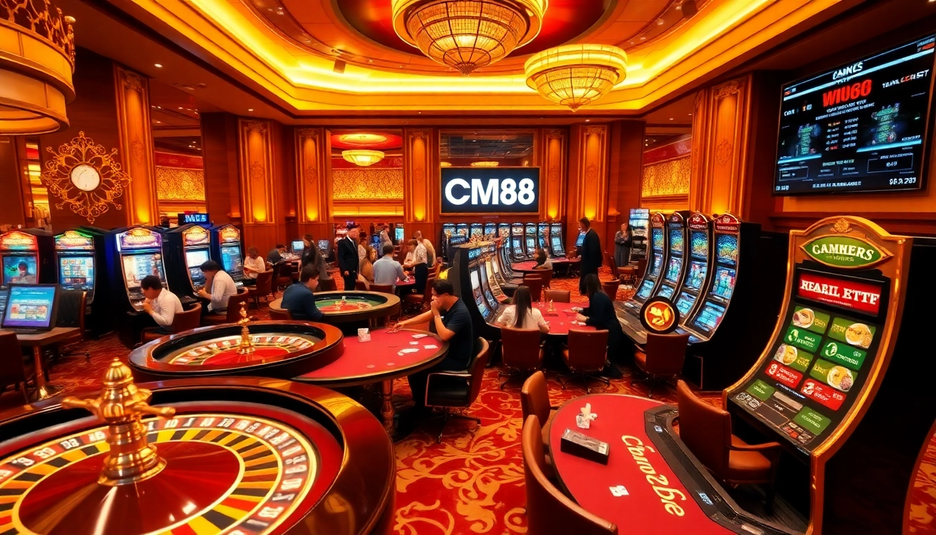 Experience the excitement of CM88 at a luxurious casino with vibrant games and enthusiastic players.