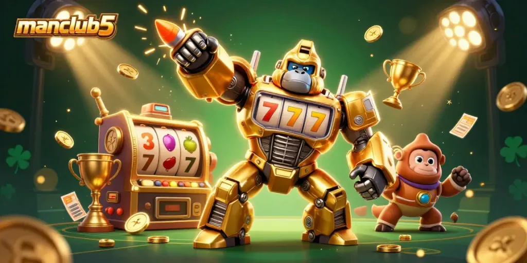 Experience the thrill of manclub5 with an explosive casino mecha and vibrant gaming elements.