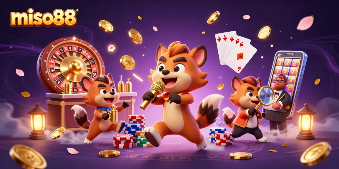 Experience the excitement at Miso88 with a lively 3D casino scene featuring playful hyenas.