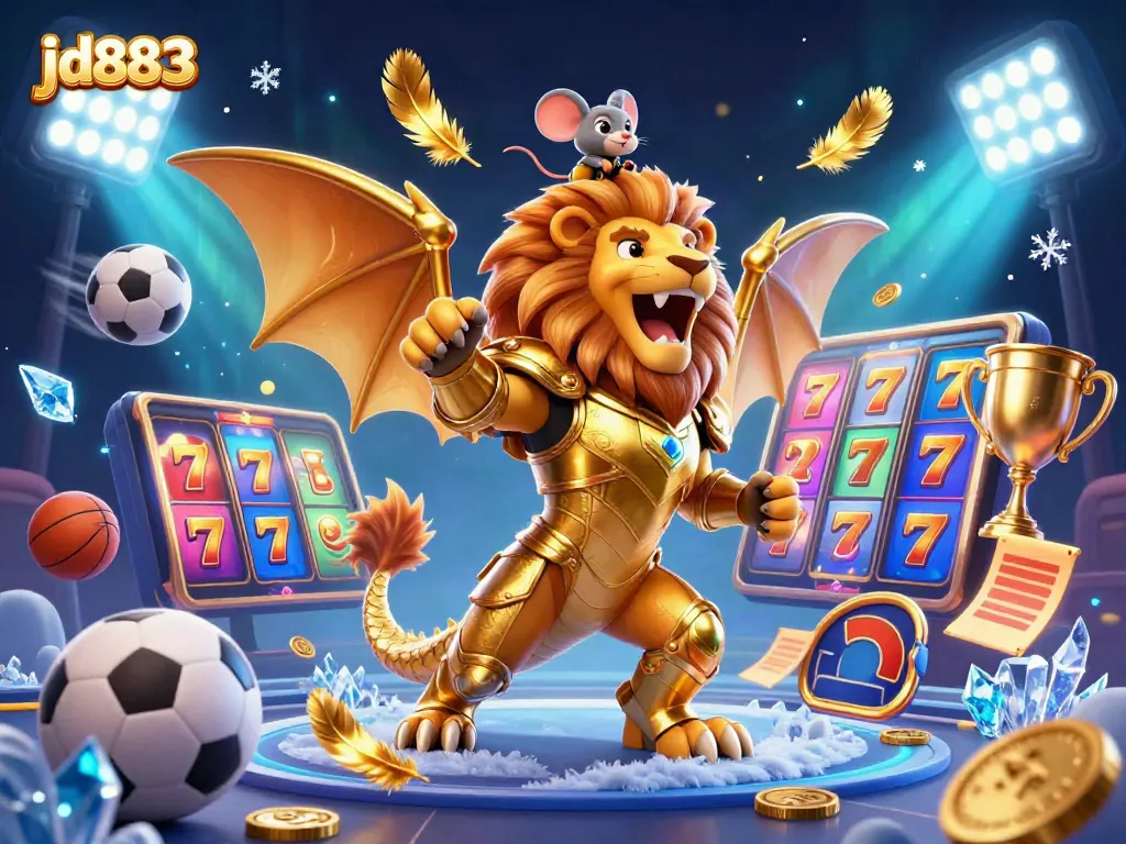 Experience the thrilling world of jd883 with vibrant gaming elements and a victorious chimera.