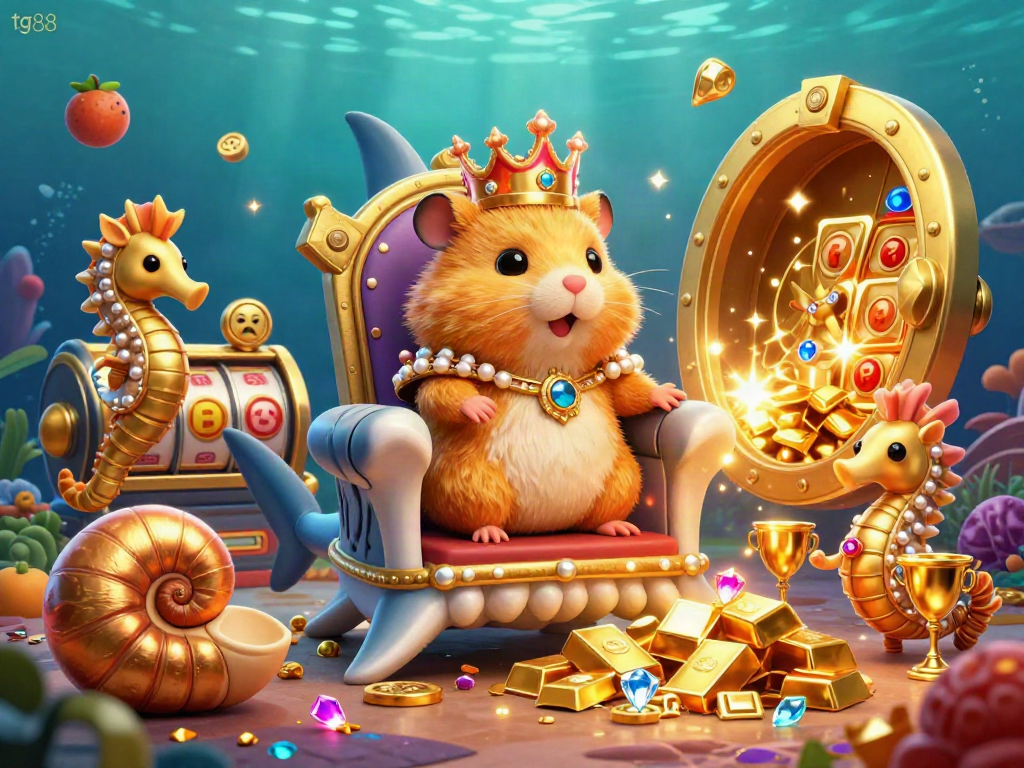Experience tg88 casino excitement with a hamster king masterfully ruling a treasure-filled underwater kingdom.