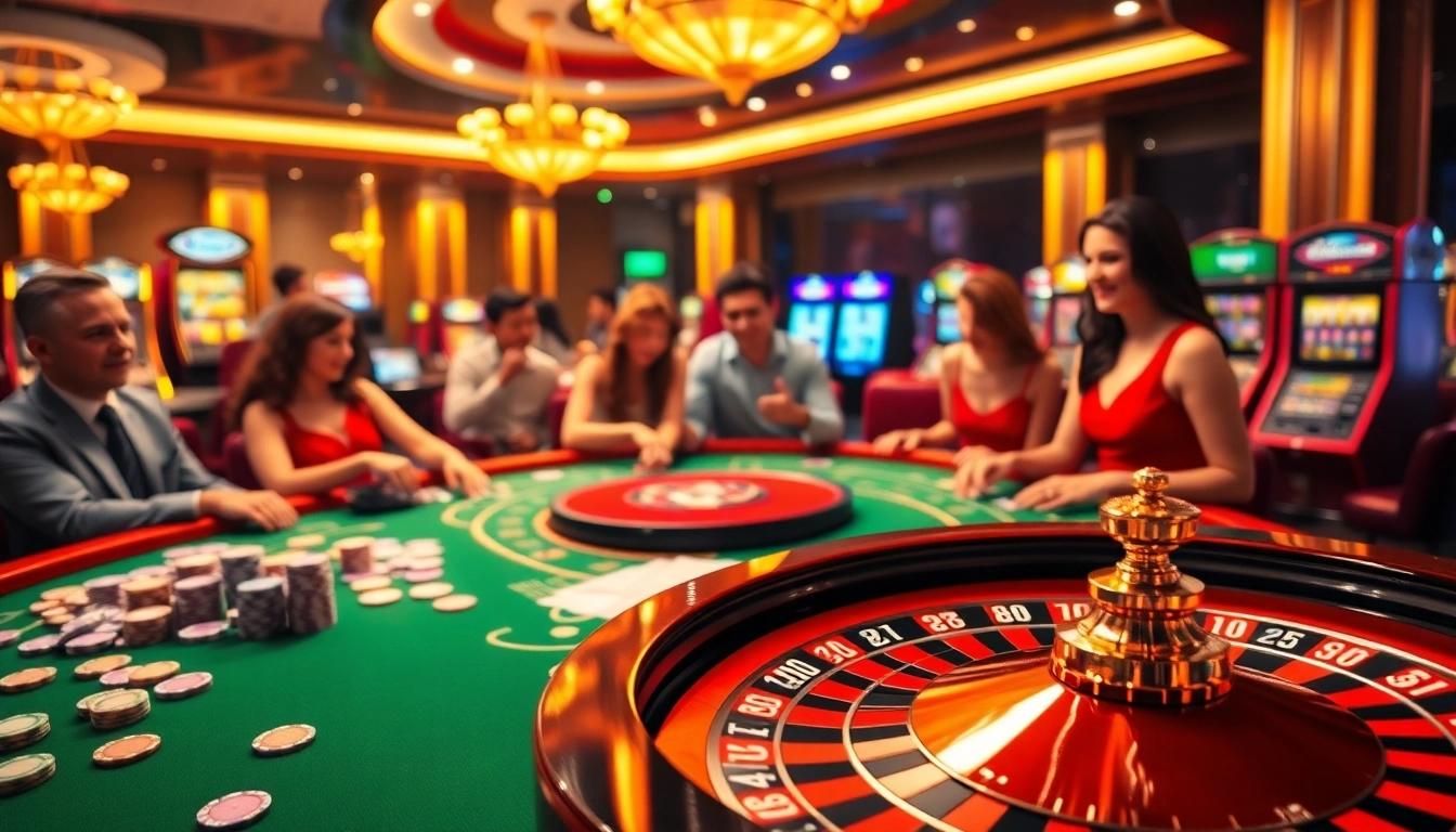 Excited players enjoying casino games at LC88's luxurious online environment.