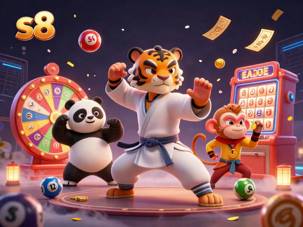 S8 casino features vibrant games with a kung fu theme, including colorful lottery balls and dynamic prizes.