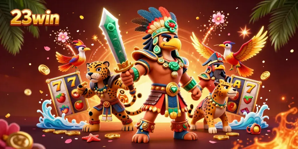 Spin the reels at 23win with stunning 3D characters and vibrant casino elements.