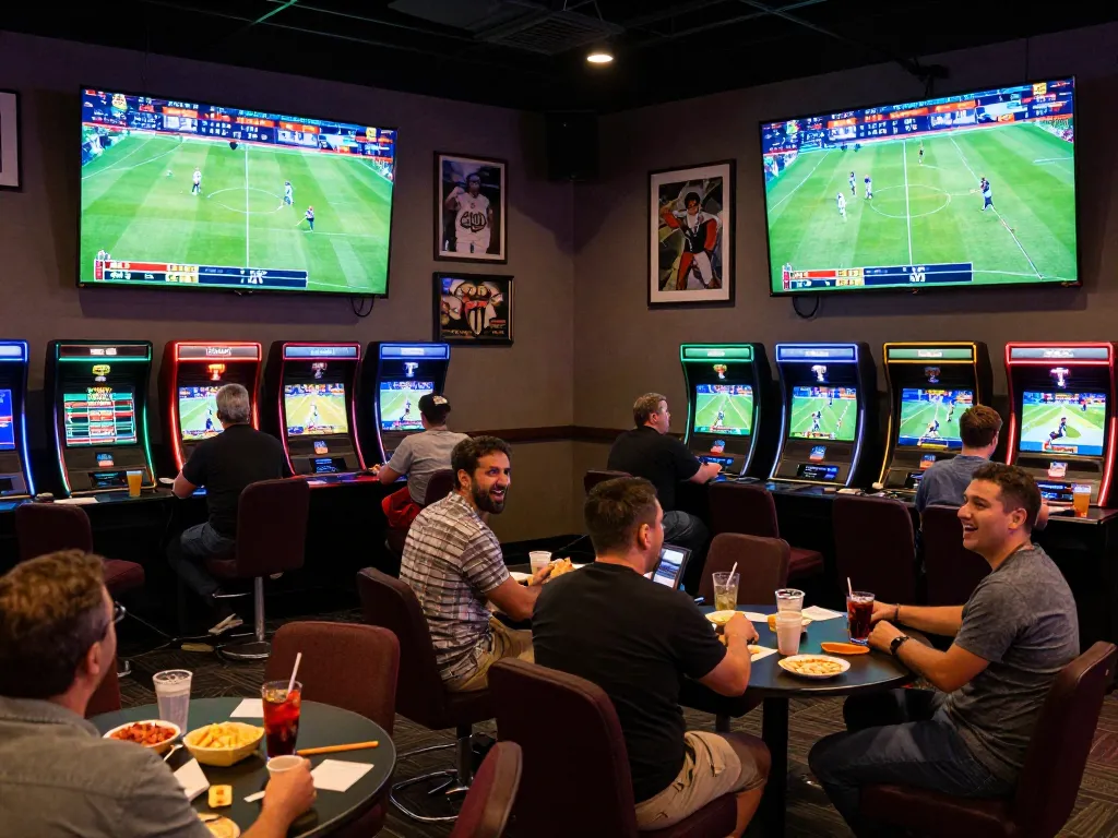 Live sports betting scene highlighting kqbd scores and excited patrons engaging in wagering