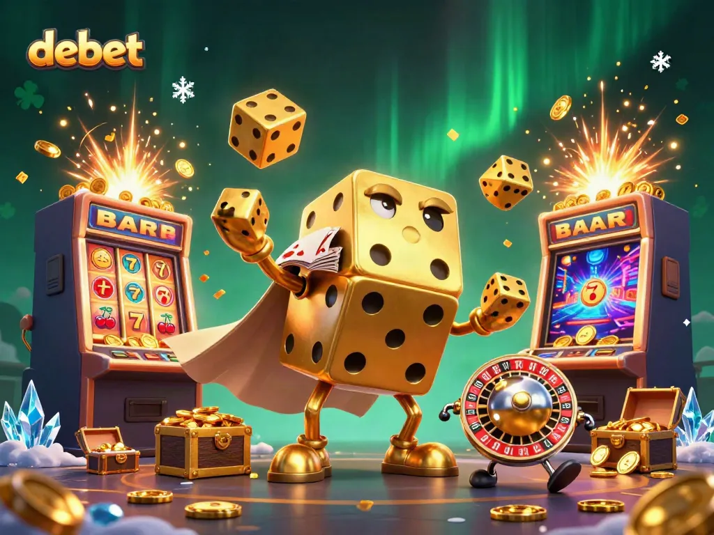 Experience debet's vibrant gaming world with a unique golden dice golem and exciting casino elements.