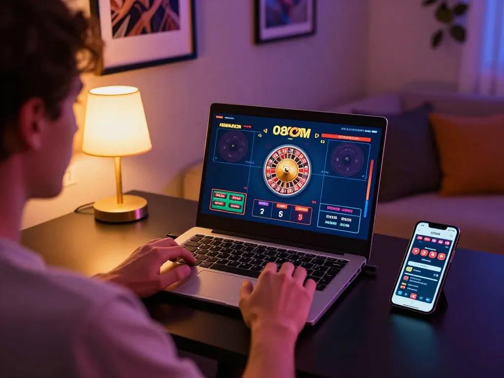 Player engaging in interactive live roulette game on O8 COM with immersive gaming setup.