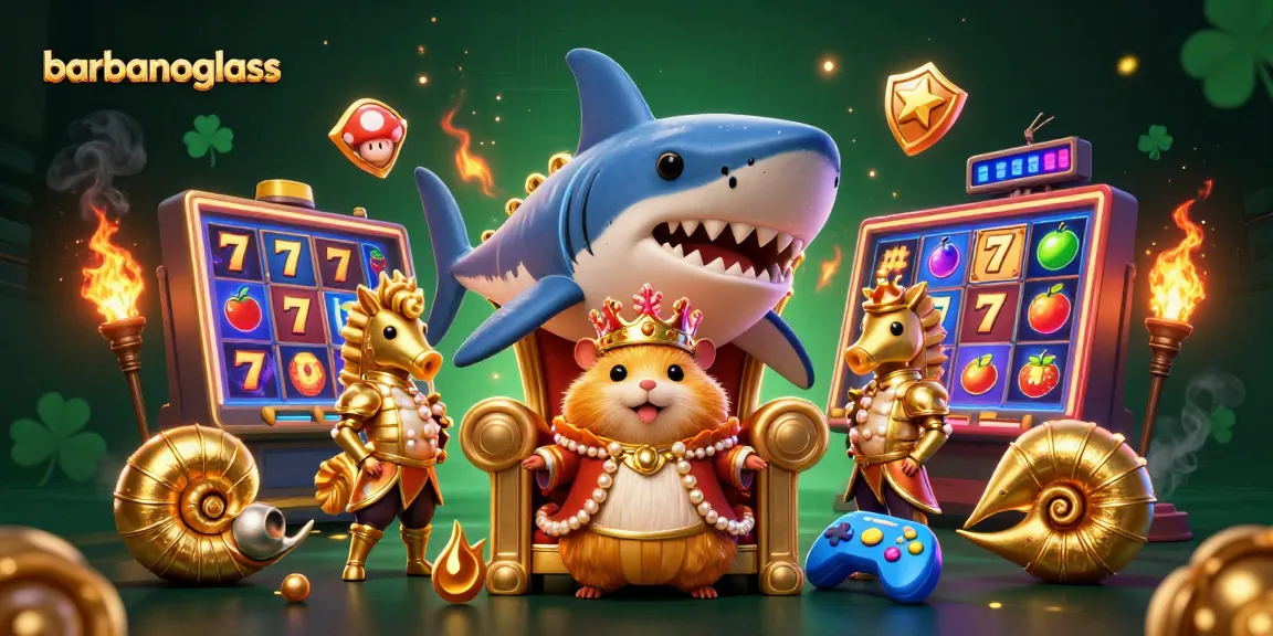 barbanoglass showcases a golden hamster king in a casino-themed 3D scene with slot machines, creating winning excitement