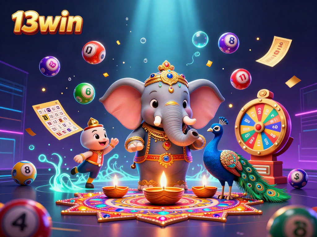 Join the excitement with 13win as colorful lottery elements and vibrant characters bring fun to gaming!
