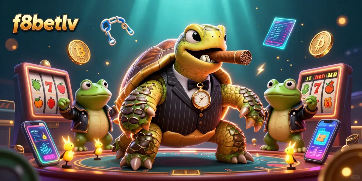 Experience the thrill of f8betlv with a vibrant 3D casino scene featuring cartoon characters and slot game elements.