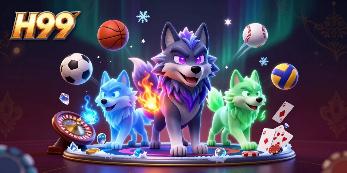 Experience thrilling gameplay at H99 with charismatic wolf characters leading an action-packed casino scene.