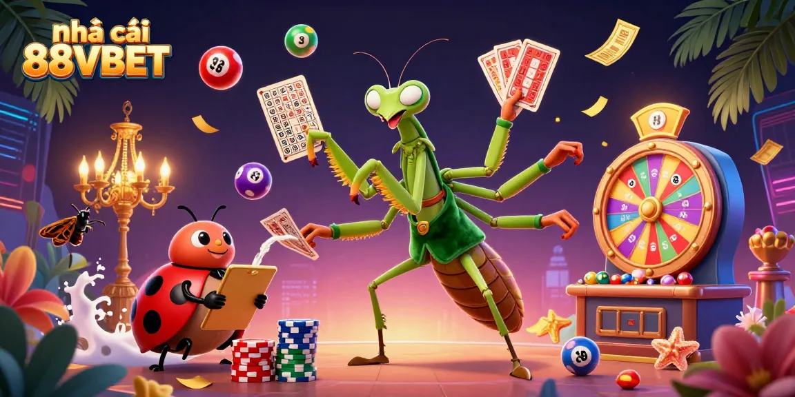 Experience the thrill of Nhà cái 88VBET with vibrant games and animated characters in a dynamic casino scene.