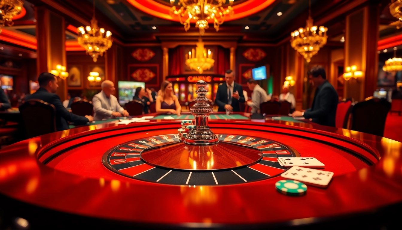 Spiele casinospiele an einem festlichen Roulette-Tisch mit fröhlichen Spielern.