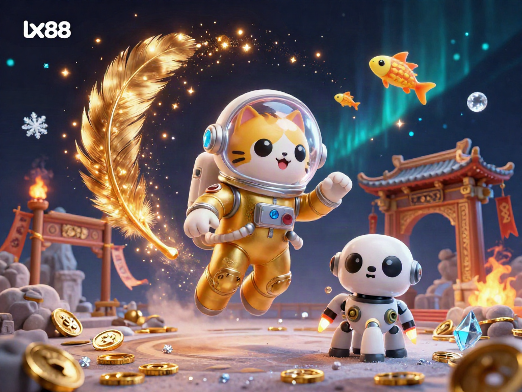 Engage with lx88's vibrant 3D casino action featuring cartoon characters and gold coins.