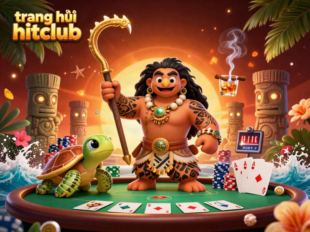 Experience the excitement at trang chủ hitclub with an immersive poker scene featuring tribal characters.