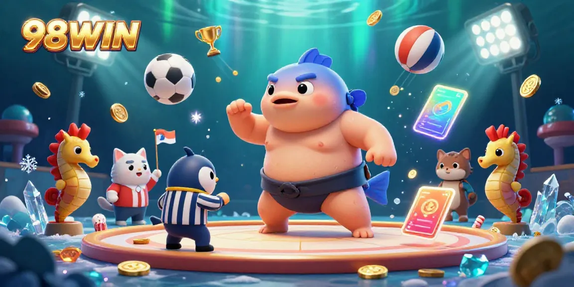 Engage with exciting games at 98WIN featuring dynamic fugu and sports elements in a rich underwater setting.