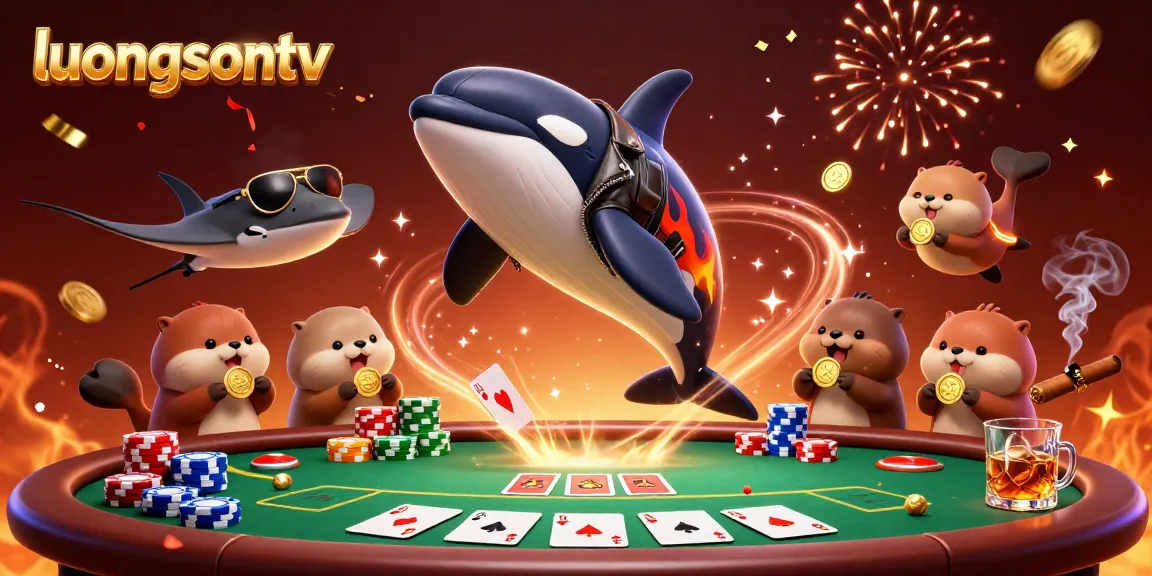 luongsontv showcases dynamic cartoon scene with orca, stingray, and otters gambling