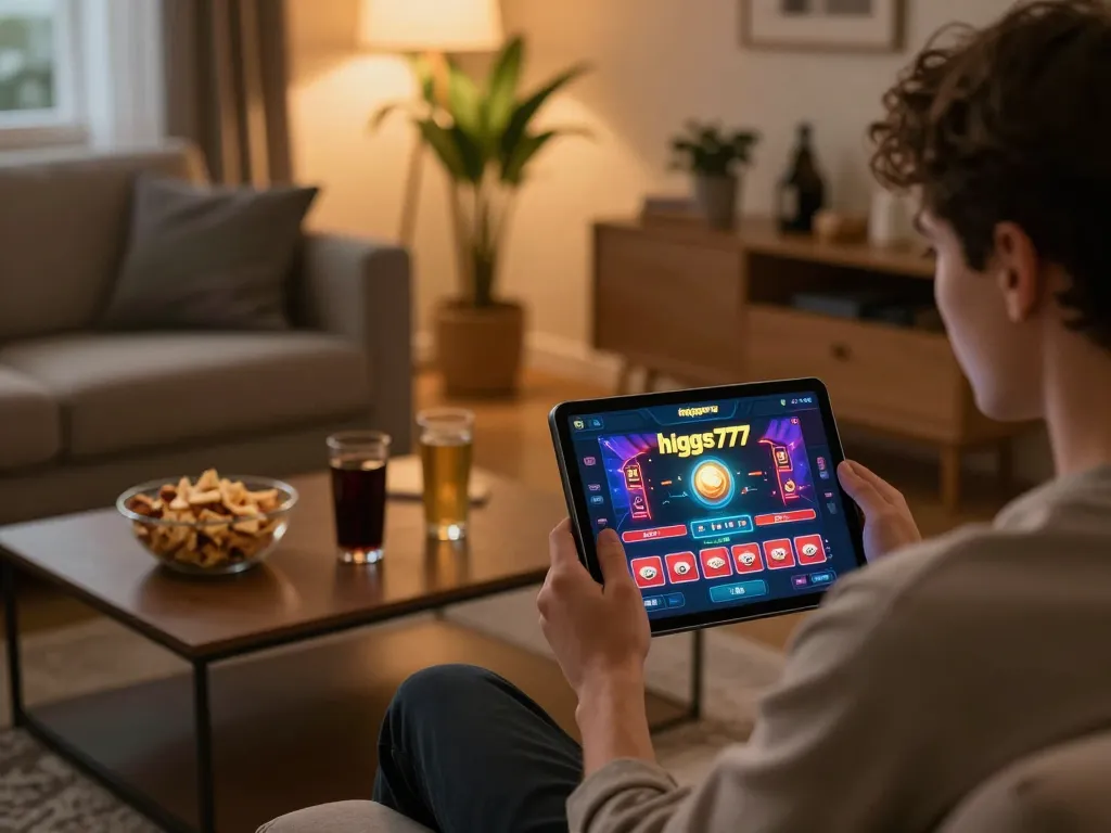 Bermain di aplikasi kasino higgs777 di tablet dalam suasana rumah yang nyaman