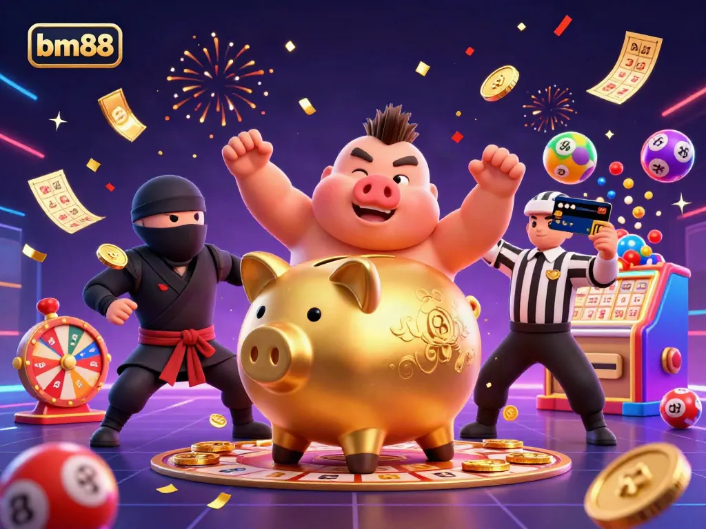 Experience the excitement of bm88 with a winning scene featuring vibrant casino elements and dynamic characters.