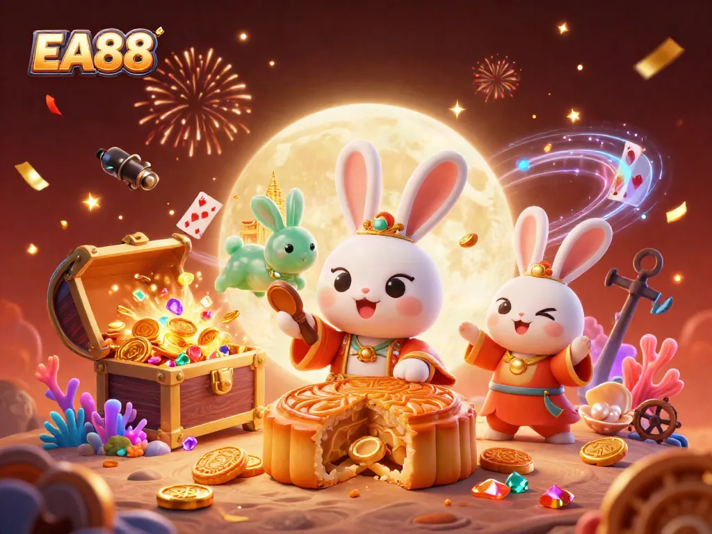 EA88 interactive casino scene with playful characters and vibrant gambling elements.