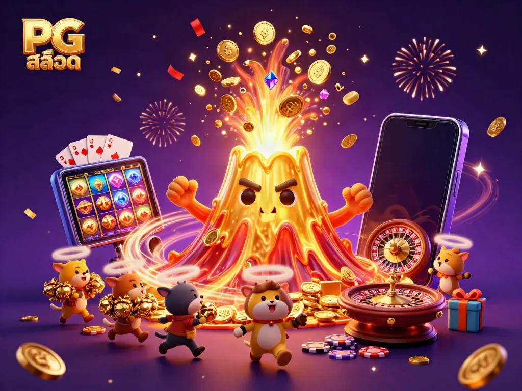Experience exciting slots with PG สล็อต and treasure-filled adventures in this vibrant 3D illustration.