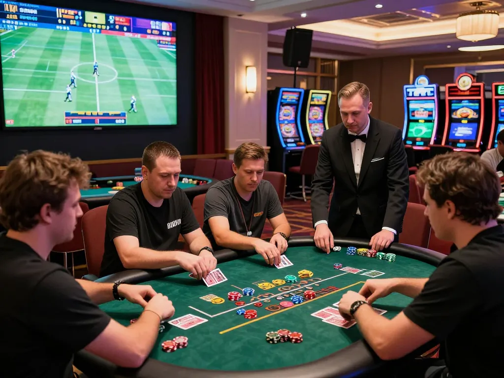 Exciting casino scene with players engaging at man88 blackjack table.