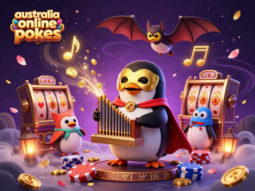 Immerse in the vibrant world of australia online pokies with a whimsical 3D penguin and rich gaming elements.