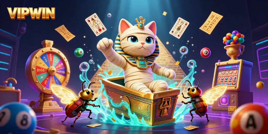 Experience winning moments with VIPWIN in a vibrant 3D casino scene filled with excitement and dynamic elements.