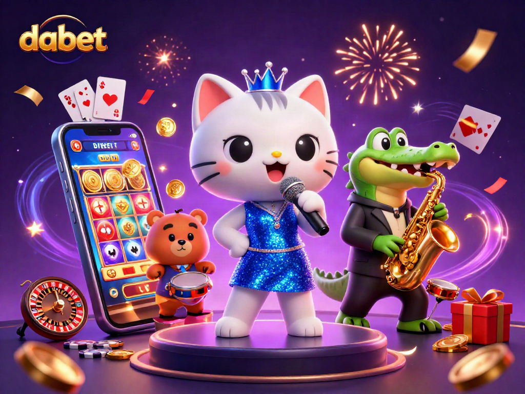 Dabet offers thrilling casino entertainment with a jazzy cat singer, a zoot-suited crocodile, and a bear on drums.